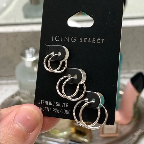 ICING Select Set of Three Mini Sterling Silver Earrings 925 - Picture 3 of 5